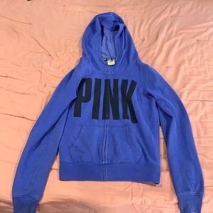 pink: blue zip up jacket
